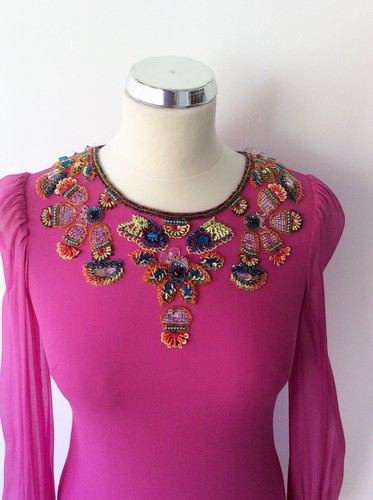 FRENCH CONNECTION SILK PINK BEADED SCOOP NECK LONG SLEEVE MINI DRESS SIZE 6 - 第 2/4 張圖片