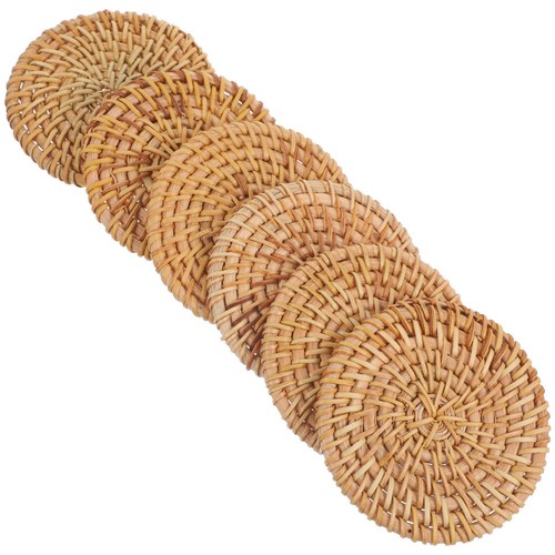 6 Pezzi Sottobicchieri in Rattan Tazza Tappetino Tappetino Tazza Intreccio Rattan - Foto 4 di 12