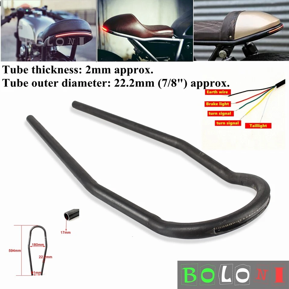 Aro de bucle de asiento trasero de motocicleta con marco de tubo de 7/8" con luz de freno LED para café racer Foto 2 de 4