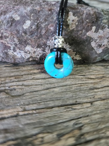 Turquoise Donut Choker Pendant Necklace Adjustable Men Woman - Picture 20 of 23