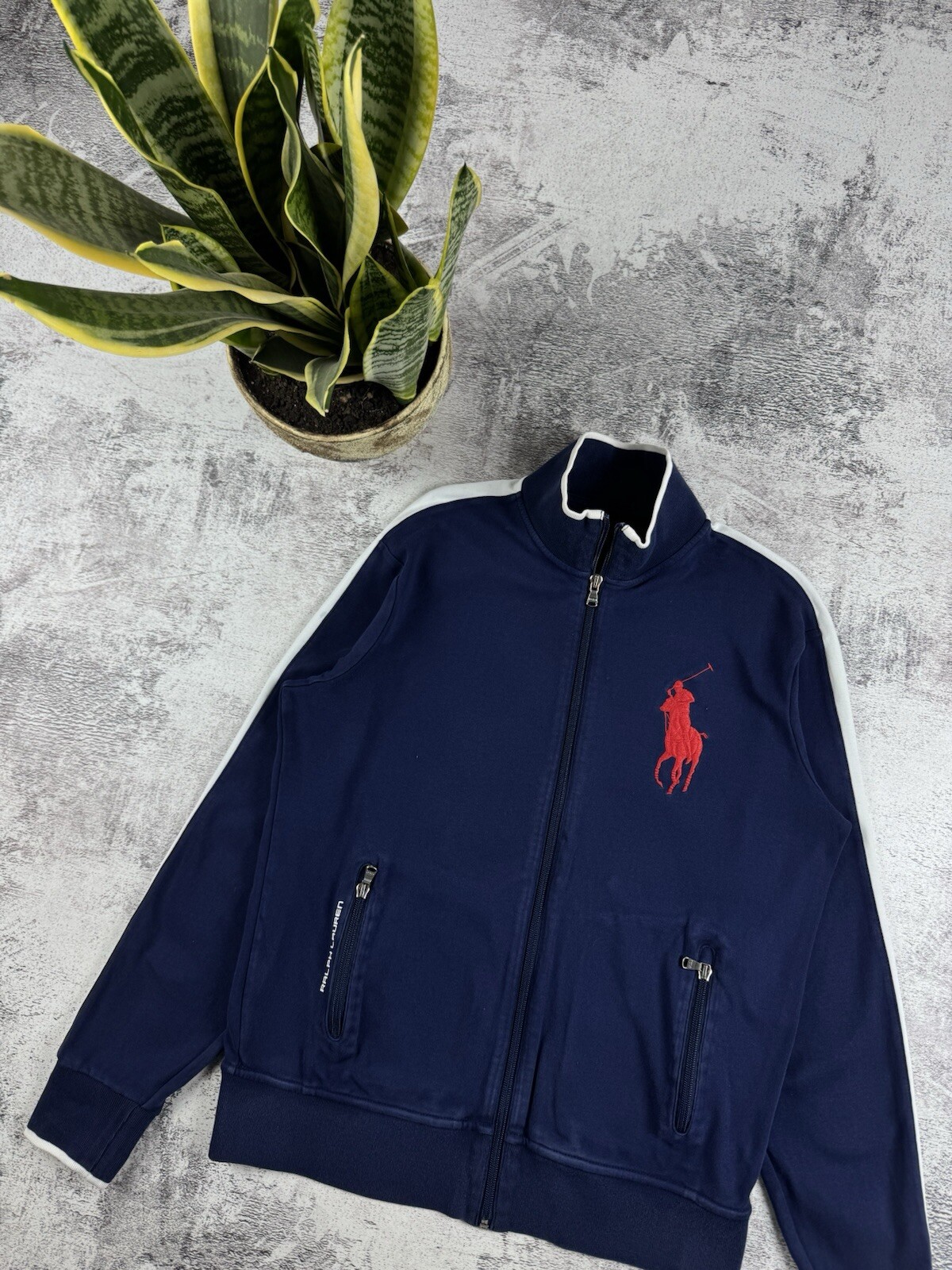 Felpa con cappuccio pullover vintage Polo Ralph Lauren PRL Big Pony full zip blu