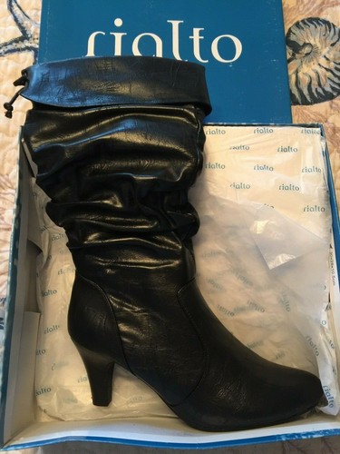 RIALTO BLACK CUFF TOP HEELED BOOTS WITH 
