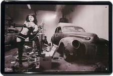 Blechschild 20x30 Autowerkstatt Pin up Girl Hot Rod Oldtimer Zapfsäule Garage