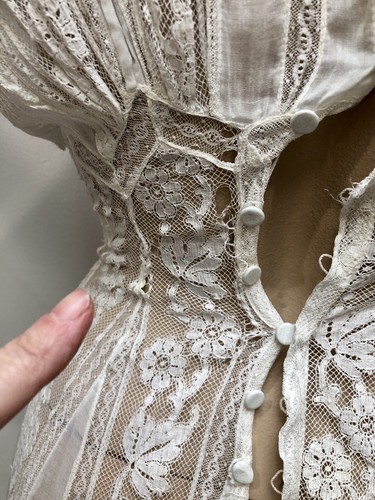 VTG 1900s GIBSON GIRL VALENCIENNES Tape LACE Pigeon-Breast BATISTE LAWN DRESS - Picture 15 of 18
