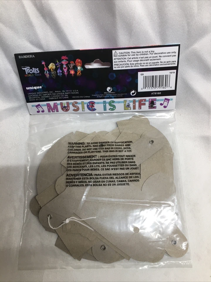 BANNER DE FIESTA TROLLS World Tour (5 pies) ~ suministros de fiesta de cumpleaños para niñas NUEVO Foto 4 de 4