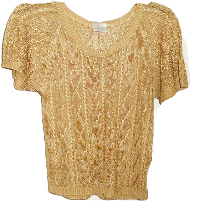 Next Cable Knit Jumper metallic gold cap sleeve top Size S Small 1990s vgc