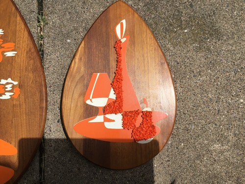 3-teiliges Set Vintage Mid Century Atomic Walnuss Popcorn Wandbild Behang Karaffe - Bild 5 von 8