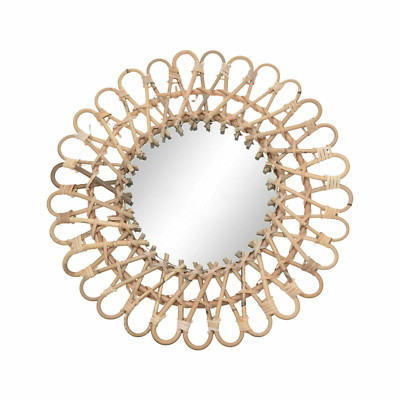 Vintage Handwoven Round Natural Rattan Wall Hanging Mirror For Home Decor