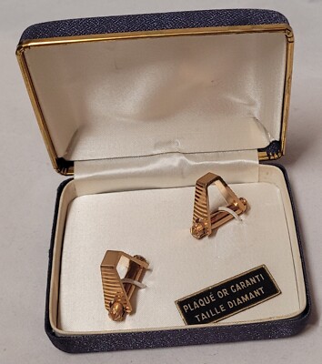 Anciens Boutons De Manchette Bijou En Métal Jaune Avec Pierre - Occasion, état Bon (BE)