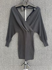 Love Tree Black Knit Sweater Dress V-Neck Dolman Sleeve Pullover wrap Size S