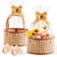 2 Set Round Woven Bamboo Gift Baskets for Parties Weddings Anniversaries Chri...