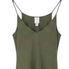Joie Olive Green V-Neck Spaghetti Strap Sharkbite Midi Slip Dress Womens Medium