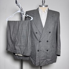 Christian Dior Monsieur Suit Mens Grey Wool Double Breasted Vintage Micro-Check