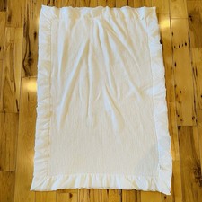 Vintage Quiltex Acrylic Ivory Cream Fleece Baby Blanket Satin Trim 33" x 49"
