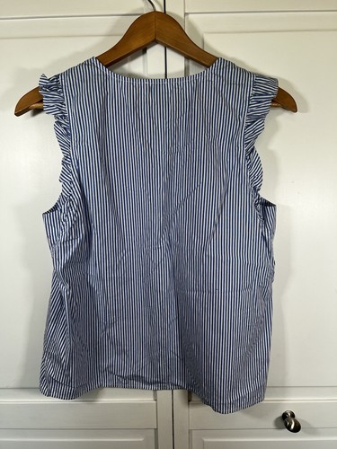 J. Crew | Women’s | Sleeveless Ruffle Top | Blue Striped | Medium - Picture 5 of 5