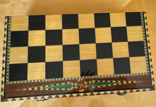 Vintage Medieval Resin Chess Set Complete Handcrafted Inlaid Wood Marquetry Box