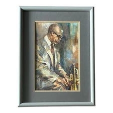 Ann Delorge Original Vintage Jazz Musician Watercolor Portrait Painting Decor