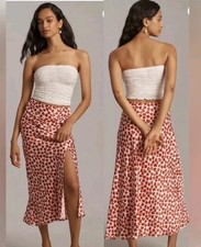 Anthropologie Maeve The Mel Floral Ruched Side-Slit Maxi Skirt Large Retro 60's