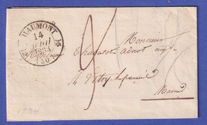 Francia Carta Vorphila con dos círculos O CHAUMONT a Vitry-le-François 1834