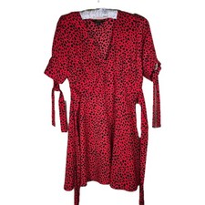 Lipsy Red And Black Animal Print Knee Length Tea Dress Size 12