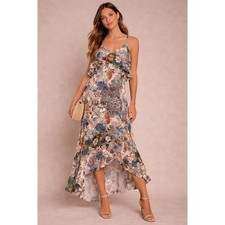 Rachel Roy Floral High Low Dress Ruffle Chiffon Boho Romantic Cottagecore Sz 8