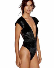 Victoria's Secret V-Neck Bodysuit in Studded Velvet and Mesh NWT, Size S
