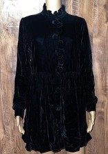 Sezane Sybelle Black Velvet Ruffle Button Down Babydoll Mini Dress Sz 36 US 4
