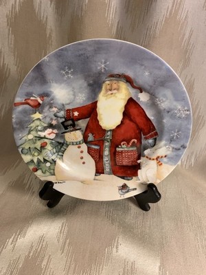 Holiday Home Debi Hron Santa Collection Dessert Plate 8'' Santa & Snowman 2005