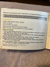 Yoshi Nintendo NES Instruction Manual Booklet ONLY