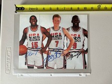 Michael Jordan Magic Johnson Larry Bird signed 8 X 10 Photo USA Team TAA COA 652