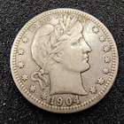 1904-P Barber Quarter 25C - Philadelphia Mint - 90% Silver - VF-XF Condition