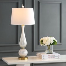 Maddie 33.7" Glass LED Table Lamp, White by JONATHAN Y