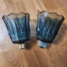 Pair Vintage HomeCo Cerulean Blue Votive with Panel Scalloped Edge Design