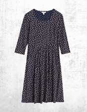 Womens Seasalt Jersey Dress 3/4 Sleeve Cotton Maritime Leaves Scoop Neck