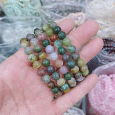 10pc 8mm Natural moss agate Bead Bracelet Reiki Crystal Quartz Healing Decorate