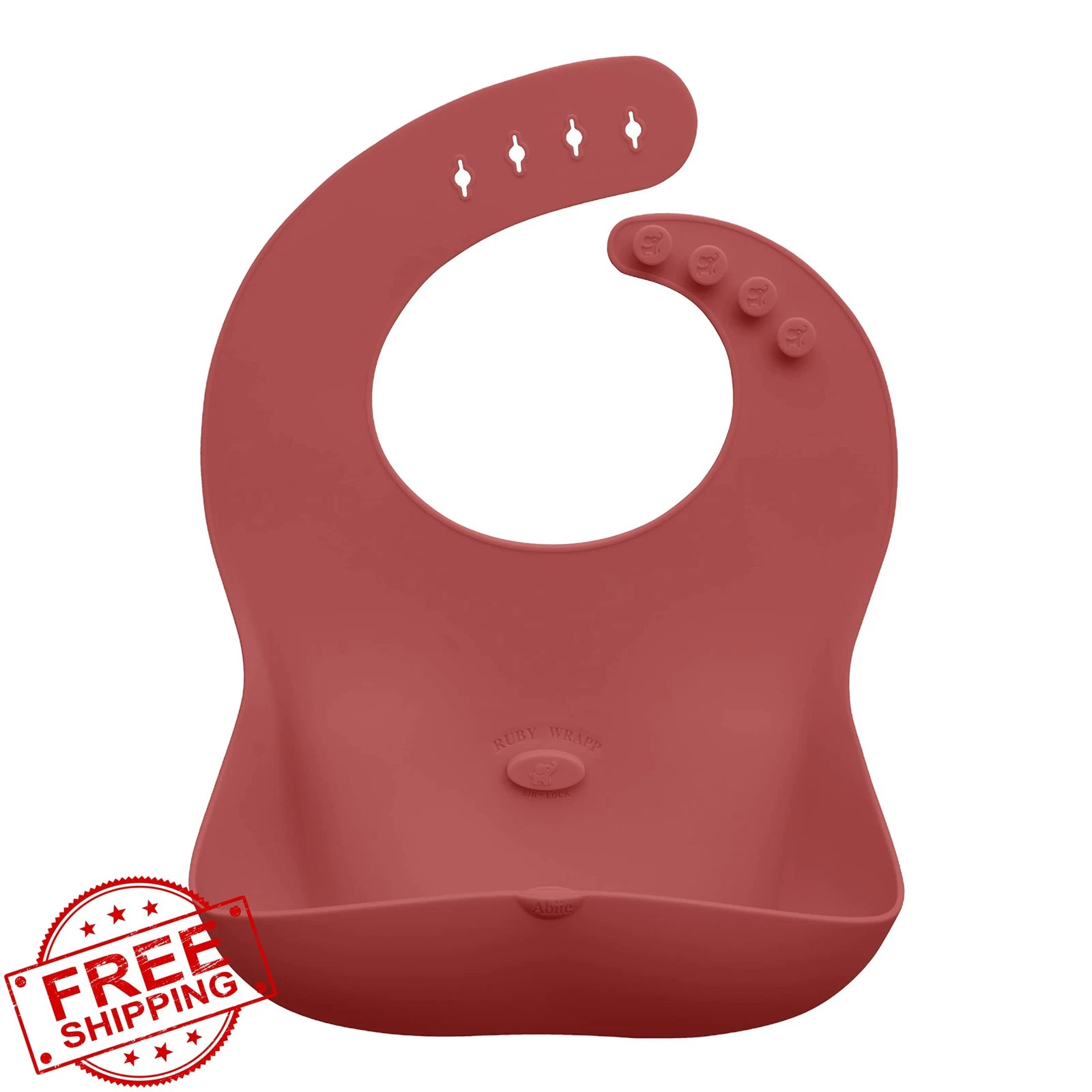 Abiie Ruby Wrapp Silicone Bib, Waterproof, Stain Resistant, Baby Toddler
