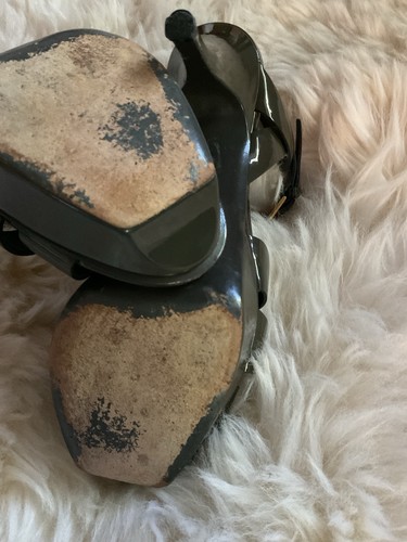 Yves Saint Laurent Gunmetal Grey Patent Tribute Ankle Strap Sandals Size 37 - Picture 6 of 8