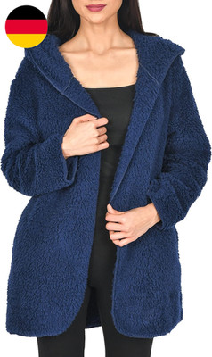 Damen Ladies Coat with Hood Plain Borg House Mantel Bademantel Mit Kapuze Warm C