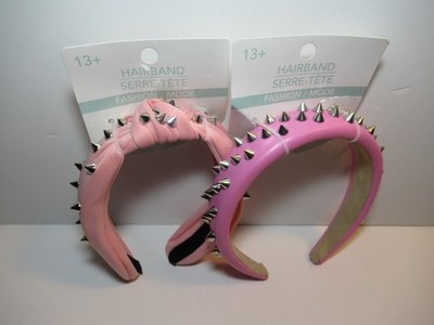 2 Pink Studded Spiked Headband Pleather & Knotted Punk Alt Goth Kawaii Emo New