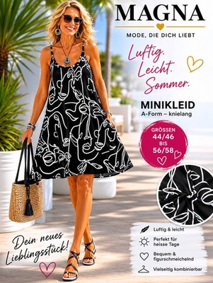 sexy SpagettiTrägger Mini-SommerKleid*A-Form*schw/wei*MAGNA*GEO Print*Gr.44-58