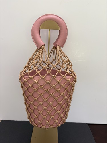 STAUD Pink Moreau Leather and Net Bucket Bag