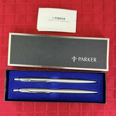 VTG Parker Classic Flighter Stainless Steel Pen Pencil Set USA New Box Booklet