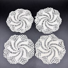 Lot Of 4 Vintage Handmade Cotton Crochet Lace Doilies Round Coasters 5 1/2  