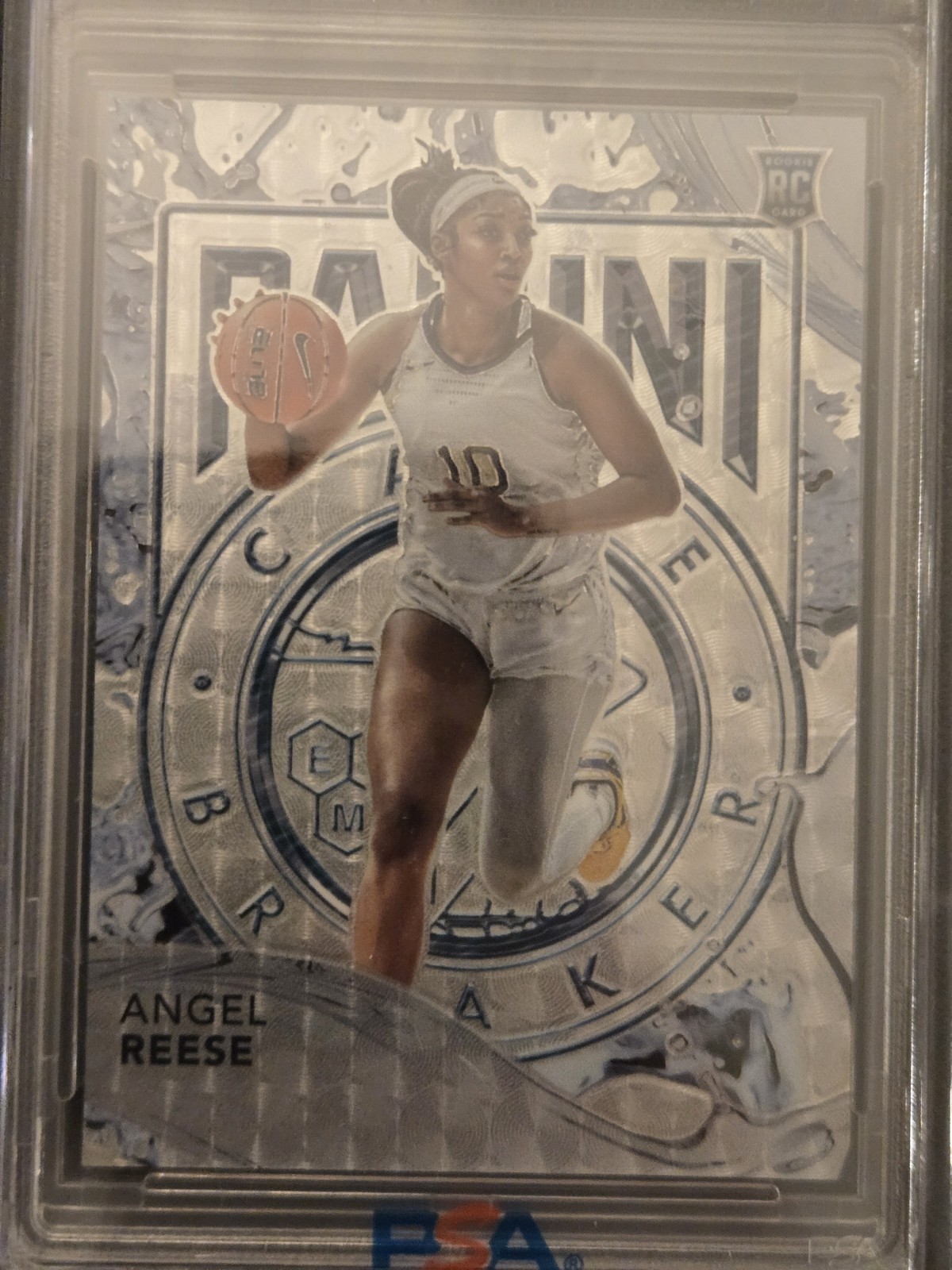 2024 National NSCC Case Breaker Angel Reese RC Silver Vinyl /10 Insert PSA 8 view 4