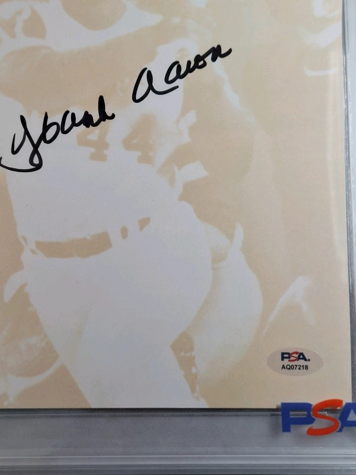 HANK AARON Signed 8x10 Photo CUT-HOF W PHOTO ON BACK GRADE 10 AUTO PSA #7218 #3 - Image 3 of 3