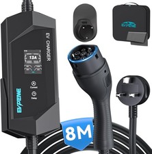 Type 2 EV Charger to UK 3 Pin Plug 26ft/8M, 6/8/10/13A Adjustable 3.3KW Black