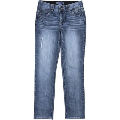 Democracy Ab Solution Straight Leg Jeans Medium Blue Wash Distressed Womens 6