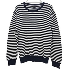 J. Crew Mens size M Cotton Crewneck Knit Sweater Blue/White Stripe AG815 NEW