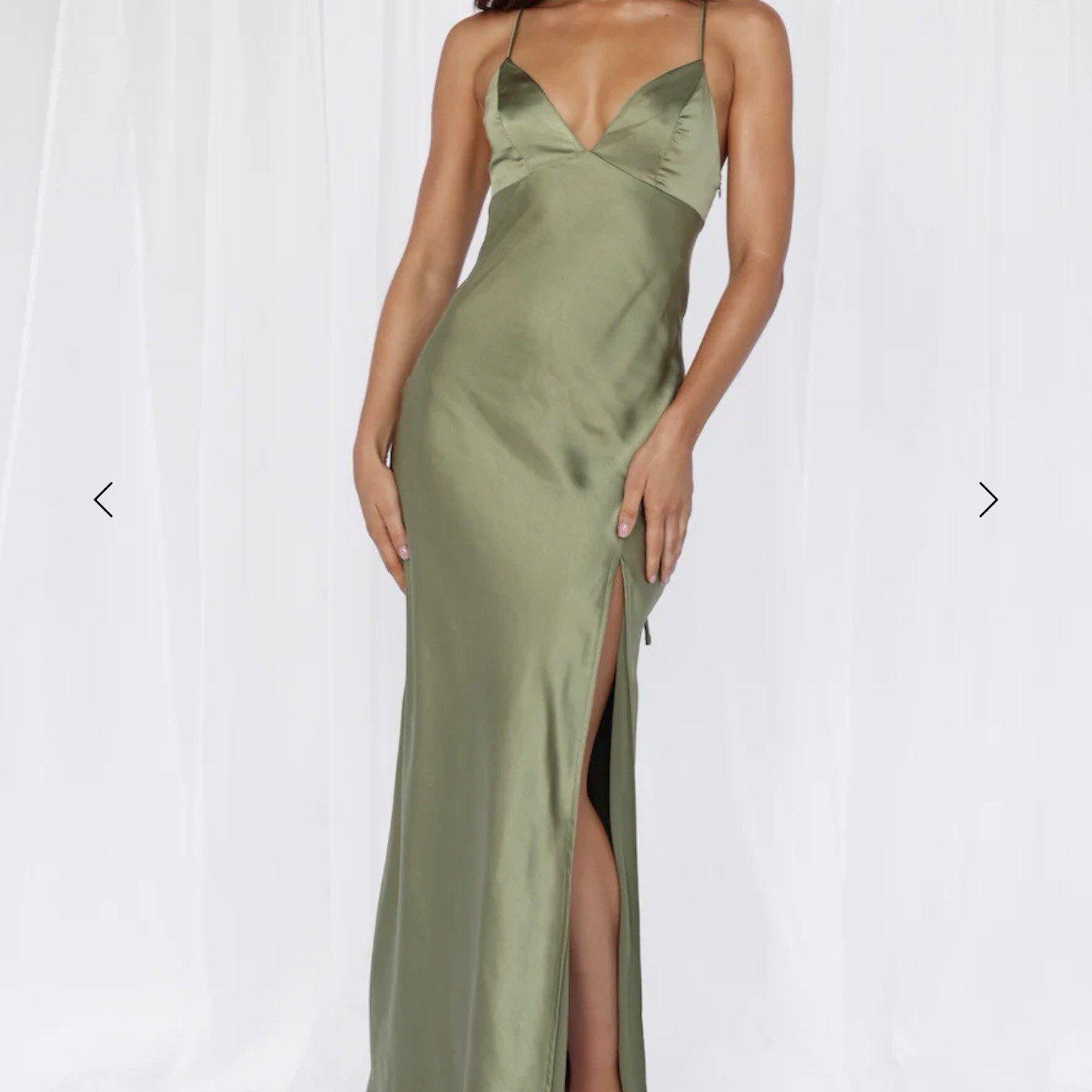 Hello Molly The Sophia Satin Maxi Dress Olive Green Size S Women’s Formal Gown