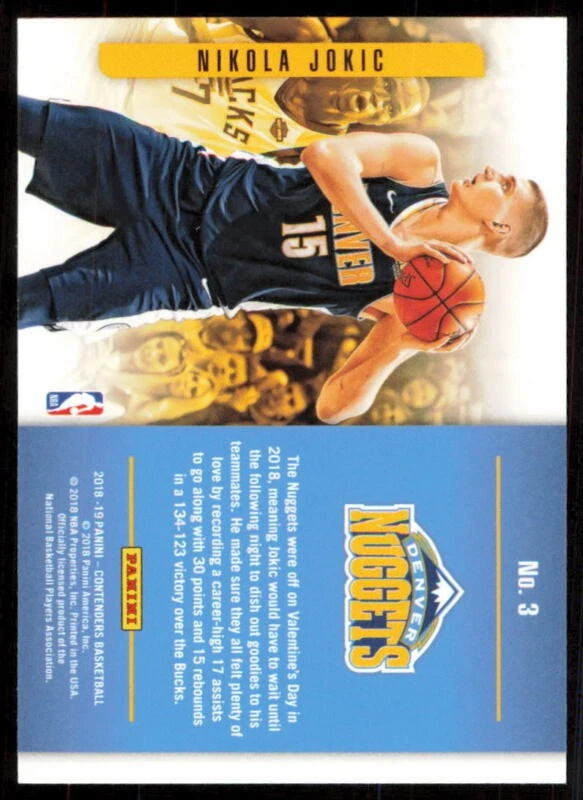 2018 PANINI CONTENDERS NIKOLA JOKIC 3 PLAYING THE NUMBERS GAME FOIL NUGGETS - Image 2 of 2